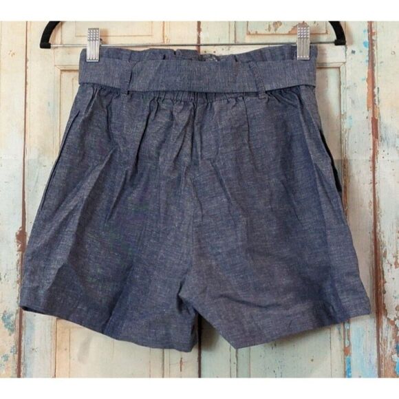 BCBG Maxazria Womens XXS Chambray Blue Paperbag Shorts Elastic Waist Tie Belt - Picture 5 of 9